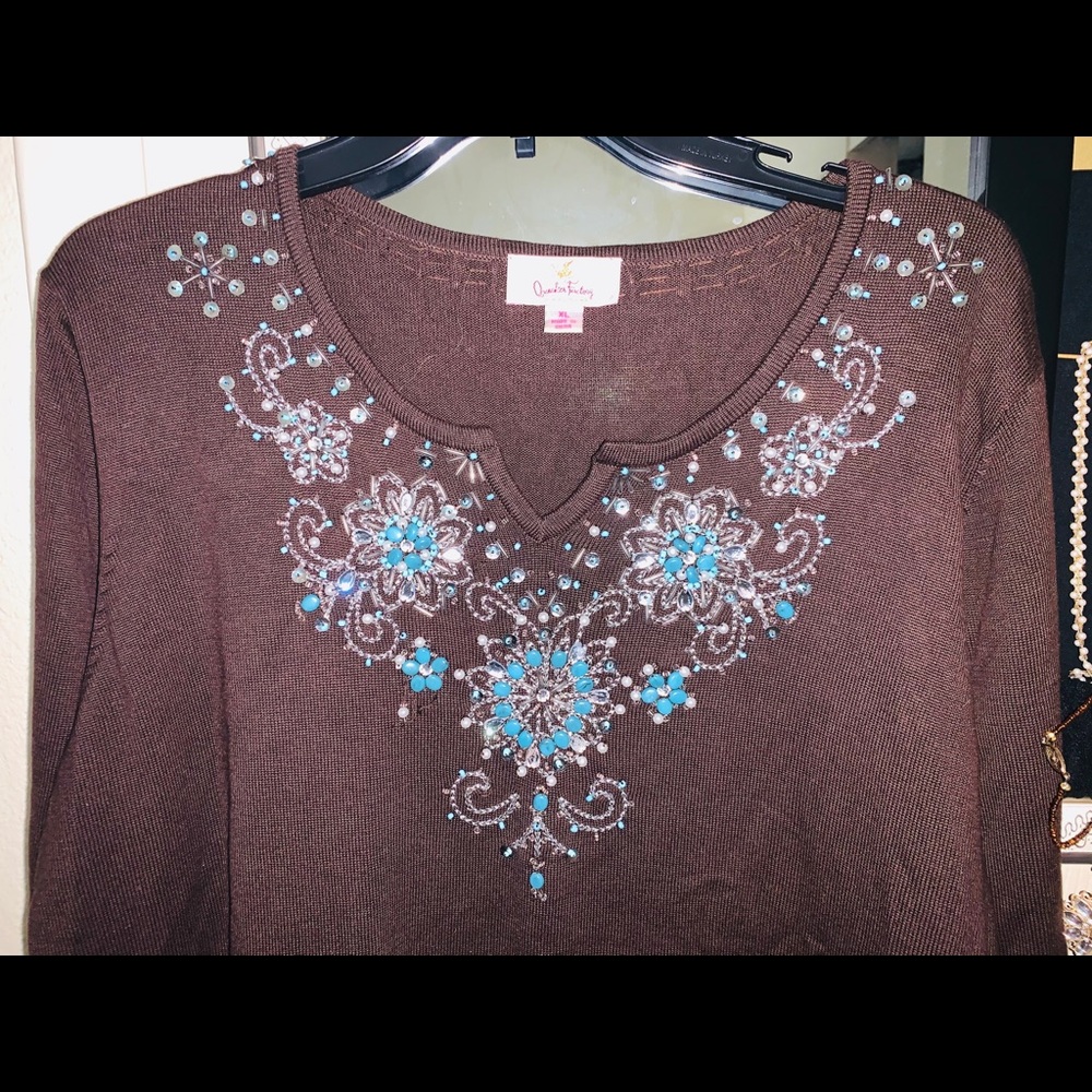 Western style sweater with turquoise detail
